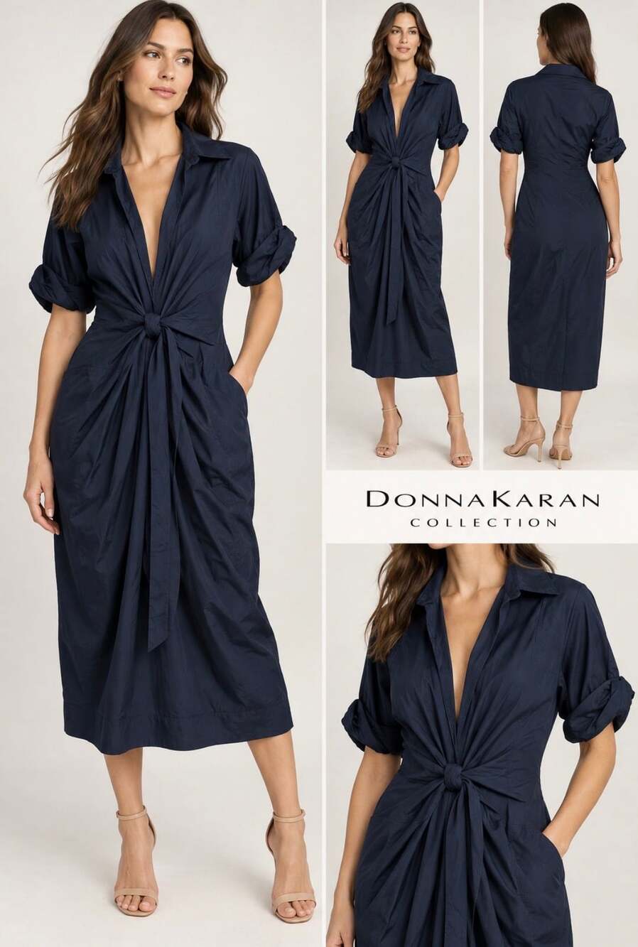 Donna Karan Collection New York Stretch Cotton Tie Front Shirtdress US 10